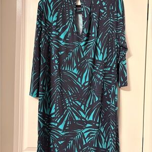 Michael Kors Teal and Black Leaf Print Swim Cover-Up